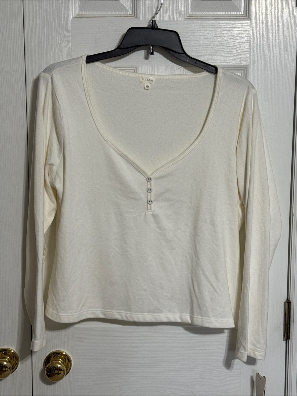 Sage & Sky Women's Cream Long-Sleeve Henley Top